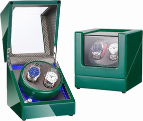 Automatic Double Watch Winder Motor Rotation Piano Varnished Wooden Case Power Wooden Storages Box
