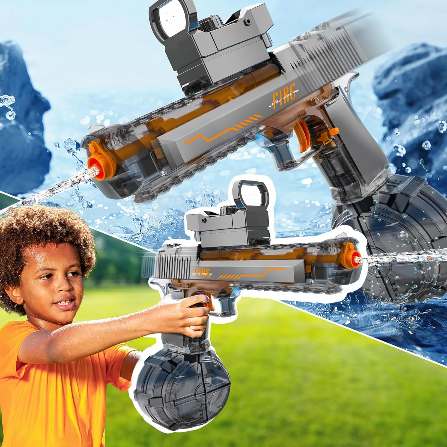Automatic Manual Dual Modes Electric Water Guns - 36FT Transparent Automatic Long Range Squirt Guns High Powerful Strongest Water Gun Best Water Gun for Summer Pool Toys for Kid & Adult - Grey
