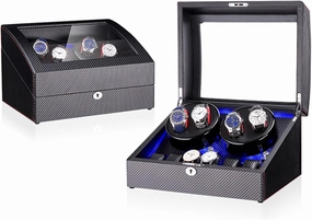Automatic Rotate Watch Winder 4 6 Storages Display Box Case With Silent Motor Wooden Self Winding Mechanical Watch Box With Blue Led Backlight,Black C3