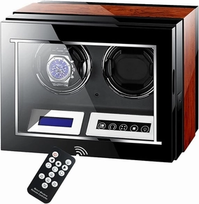 Automatic Watch Winder with LED Backlight and LCD Display for 2 Watch,Powered by Quiet Motor,Remote Control (2 0)