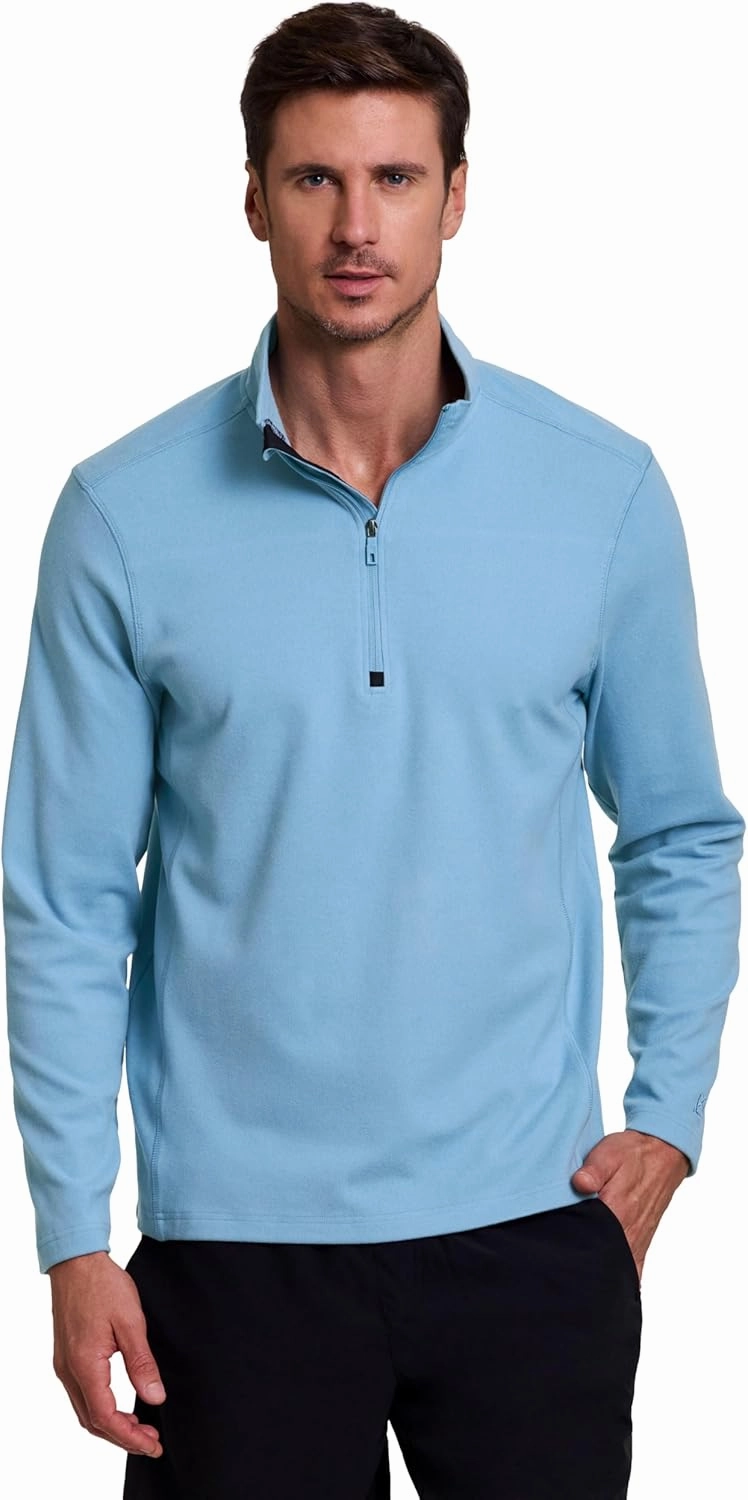 Avalanche Men's 1/4 Zip Sweatshirt, Lightweight Partial Zip Mock Neck Long Sleeve Top Soft Mini Corduroy Pullover for Hiking