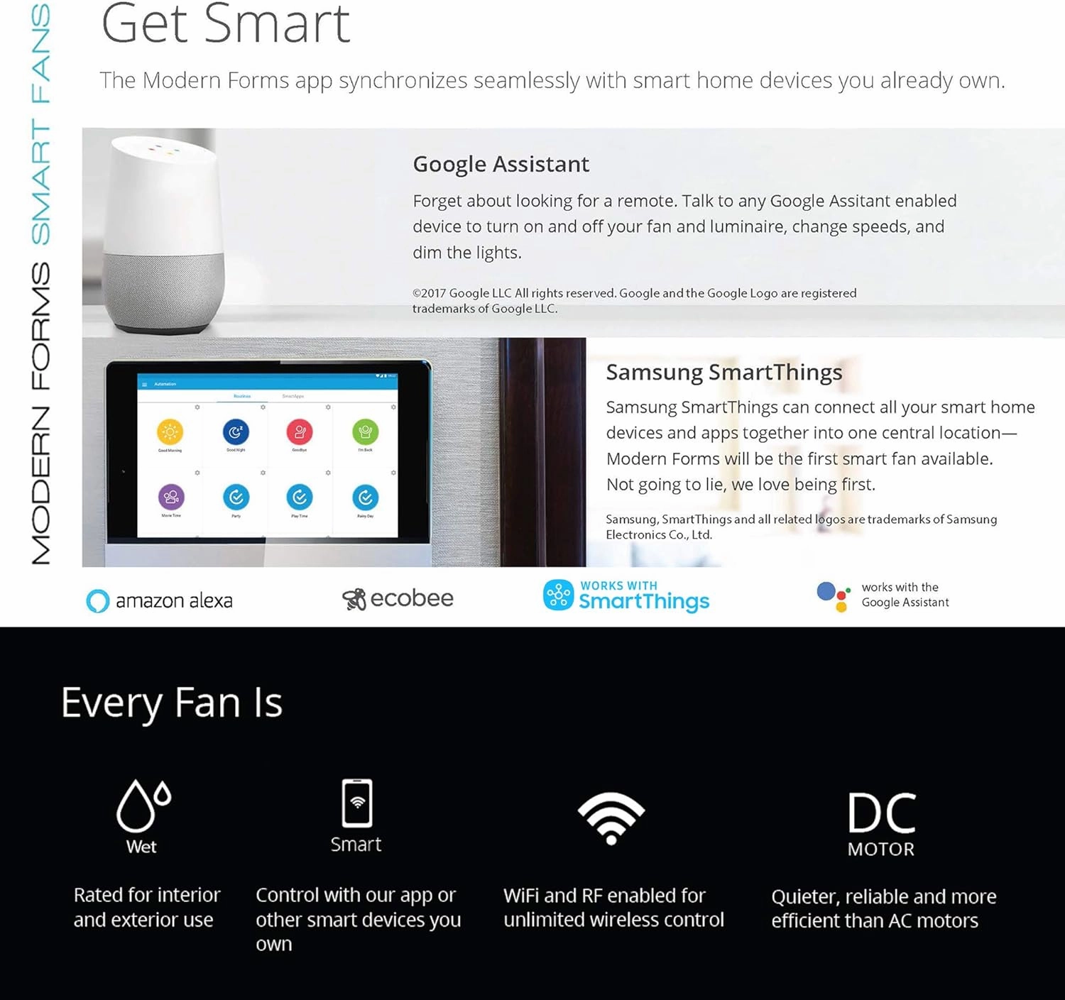 Axis Smart Indoor and Outdoor 3-Blade Ceiling Fan 44in Matte White with 3000K LED Light Kit and Remote Control works with Alexa, Google Assistant, Samsung Things, and iOS or Android App