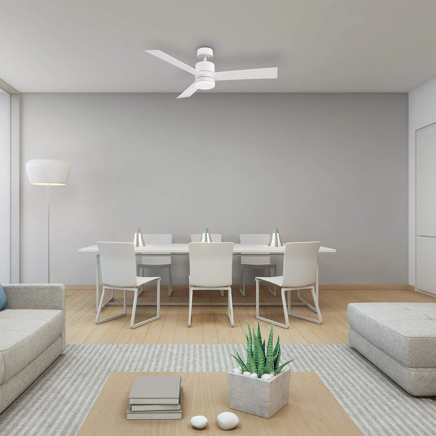 Axis Smart Indoor and Outdoor 3-Blade Ceiling Fan 44in Matte White with 3000K LED Light Kit and Remote Control works with Alexa, Google Assistant, Samsung Things, and iOS or Android App