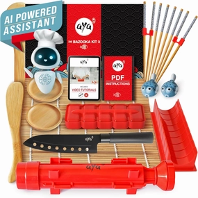 aya Sushi Making Kit - Original Bazooka Kit - Sushi Knife - Video Tutorials - Sushi Maker - 2 Bamboo Mats - Paddle Spreader - 5 x Chopsticks