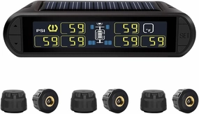 B-Qtech RV Tire Pressure Monitoring System Solar Powered High Brightness Adjustable TPMS (0~199PSI) for Trailer Travel Motorhome 6 Sensors, 5 Alarm Modes Pressure Temperature Real-time Monitor System