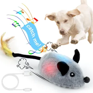 BABORUI Interactive Escaping Mice Squeaky Toys with Lights & Auto-Turn, Rechargeable Moving Toys for Small/Medium/Large Dogs & Cats (Grey)