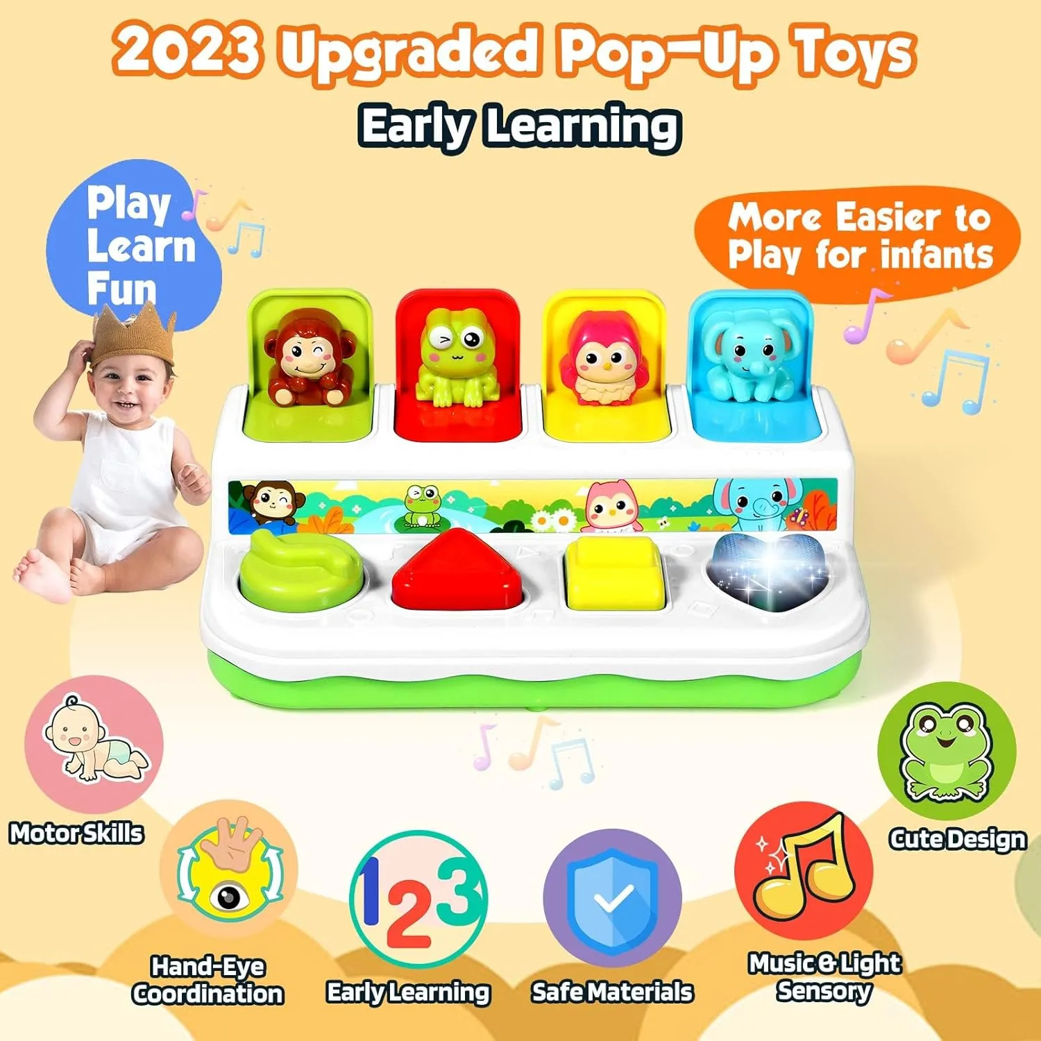 Baby Toys 6 to 18 Months, Preschool Early Learning Cause and Effect Interactive Infant Toys, Light Musical Pop Up Toys for Kids Toddlers 1-3 Years Old Boys Girls Gifts