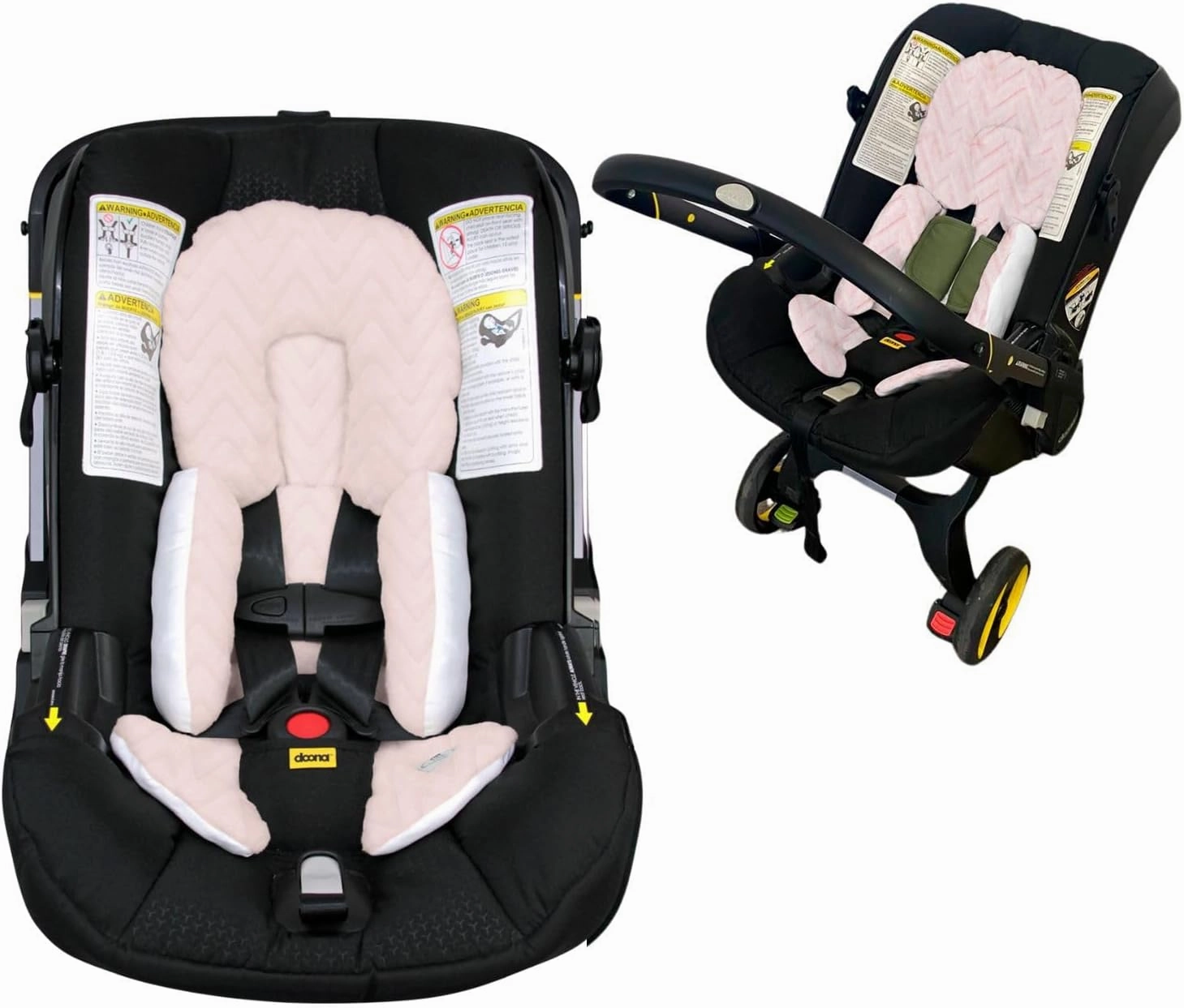 Baby Infant Car Seat Insert with Head and Body Support - Soft ad Stylish Carseat Head Support for Newborn and Baby - Plush Car Seat Headrest for Stroller, Swing, Bouncer - Zig Zag Pink