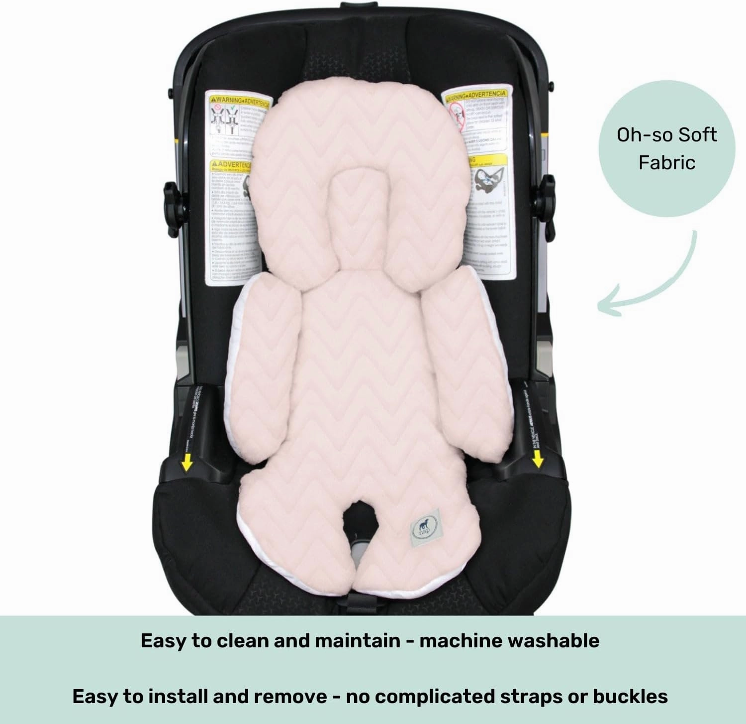 Baby Infant Car Seat Insert with Head and Body Support - Soft ad Stylish Carseat Head Support for Newborn and Baby - Plush Car Seat Headrest for Stroller, Swing, Bouncer - Zig Zag Pink