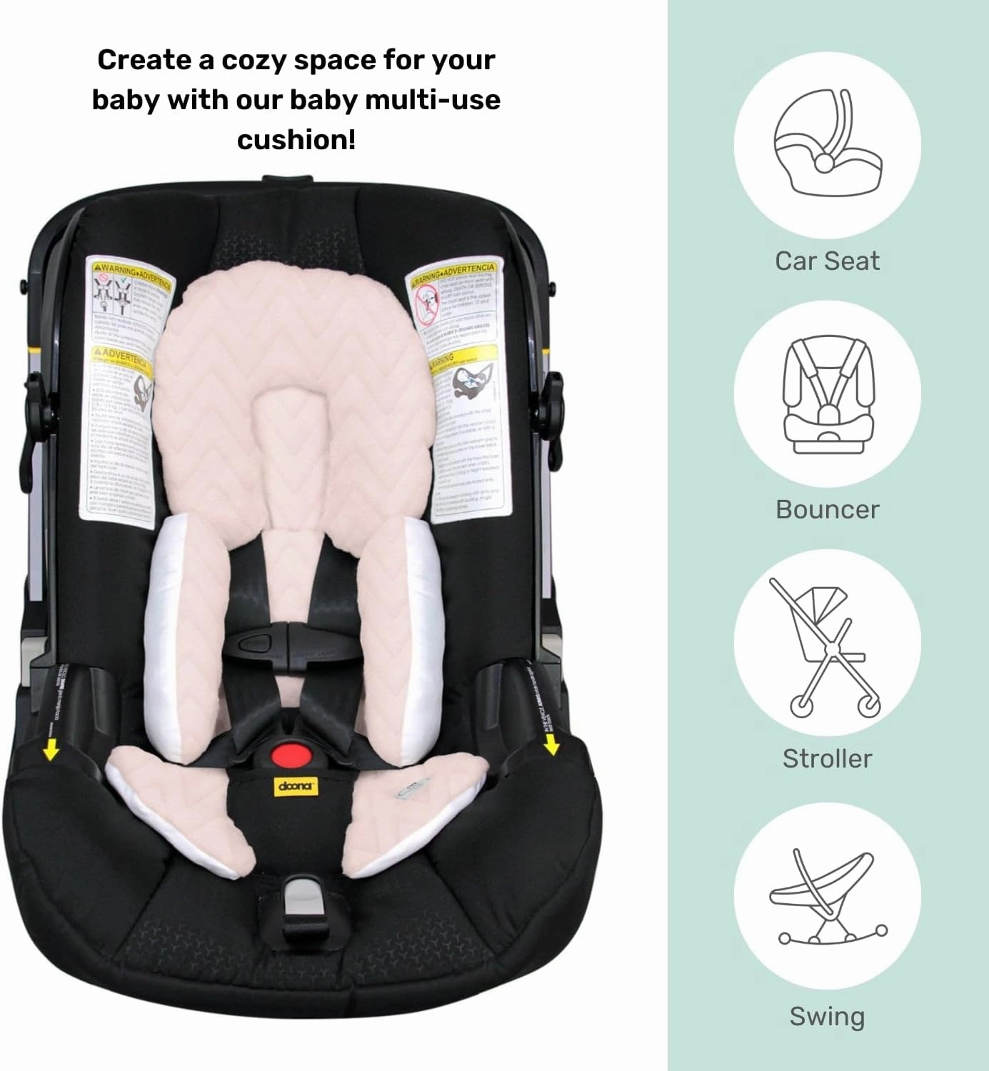 Baby Infant Car Seat Insert with Head and Body Support - Soft ad Stylish Carseat Head Support for Newborn and Baby - Plush Car Seat Headrest for Stroller, Swing, Bouncer - Zig Zag Pink