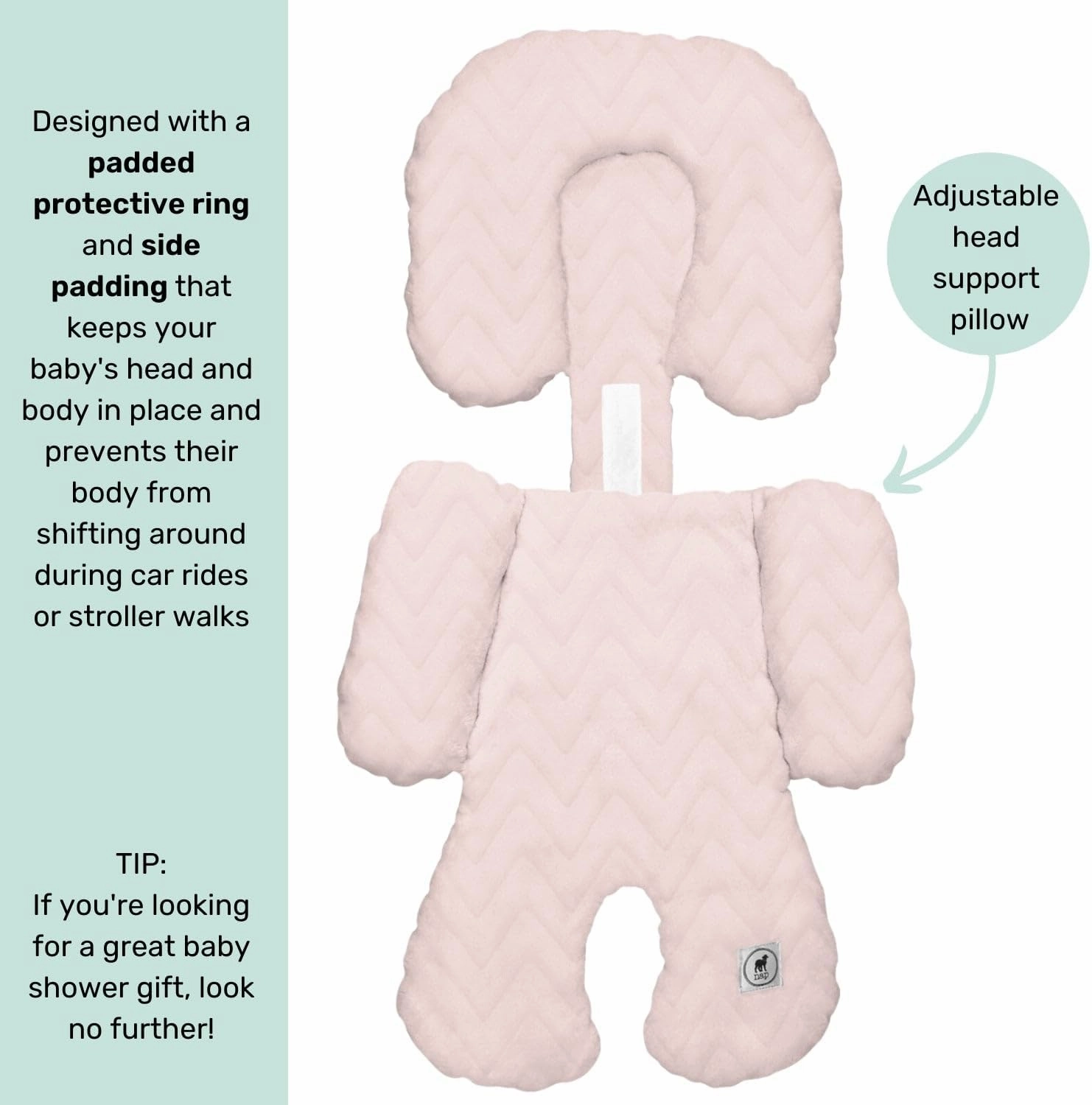 Baby Infant Car Seat Insert with Head and Body Support - Soft ad Stylish Carseat Head Support for Newborn and Baby - Plush Car Seat Headrest for Stroller, Swing, Bouncer - Zig Zag Pink