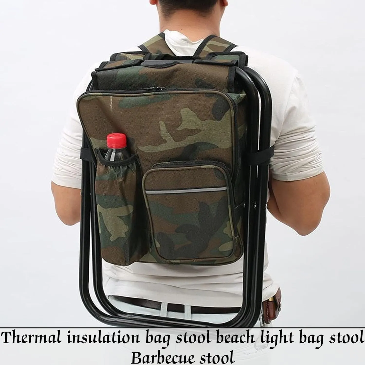 Backpack Chair Foldable Camping Fishing Stool with Cooler Insulated Bags Portable Lightweight Stool Fishing Cooler Stool for Hiking,Outdoor Sketching-Camouflage Color