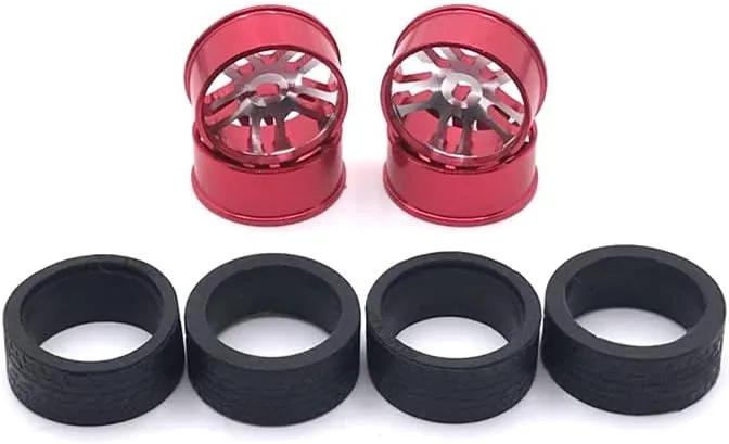 BAIJAC 284131 K989 K969 iw04m Mini-Q Mini-Z RC Car, Metal Upgrade Parts Drift Wheel & Soft Tire Skin Set, Modified Parts ( Color : Red )