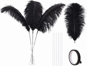 Ballinger Black Ostrich Feathers Bulk - Making Kit 10Pcs 28inch Large Ostrich Feathers for Floral Arrangement, Vase, Wedding Party Centerpieces and Halloween Home Decor