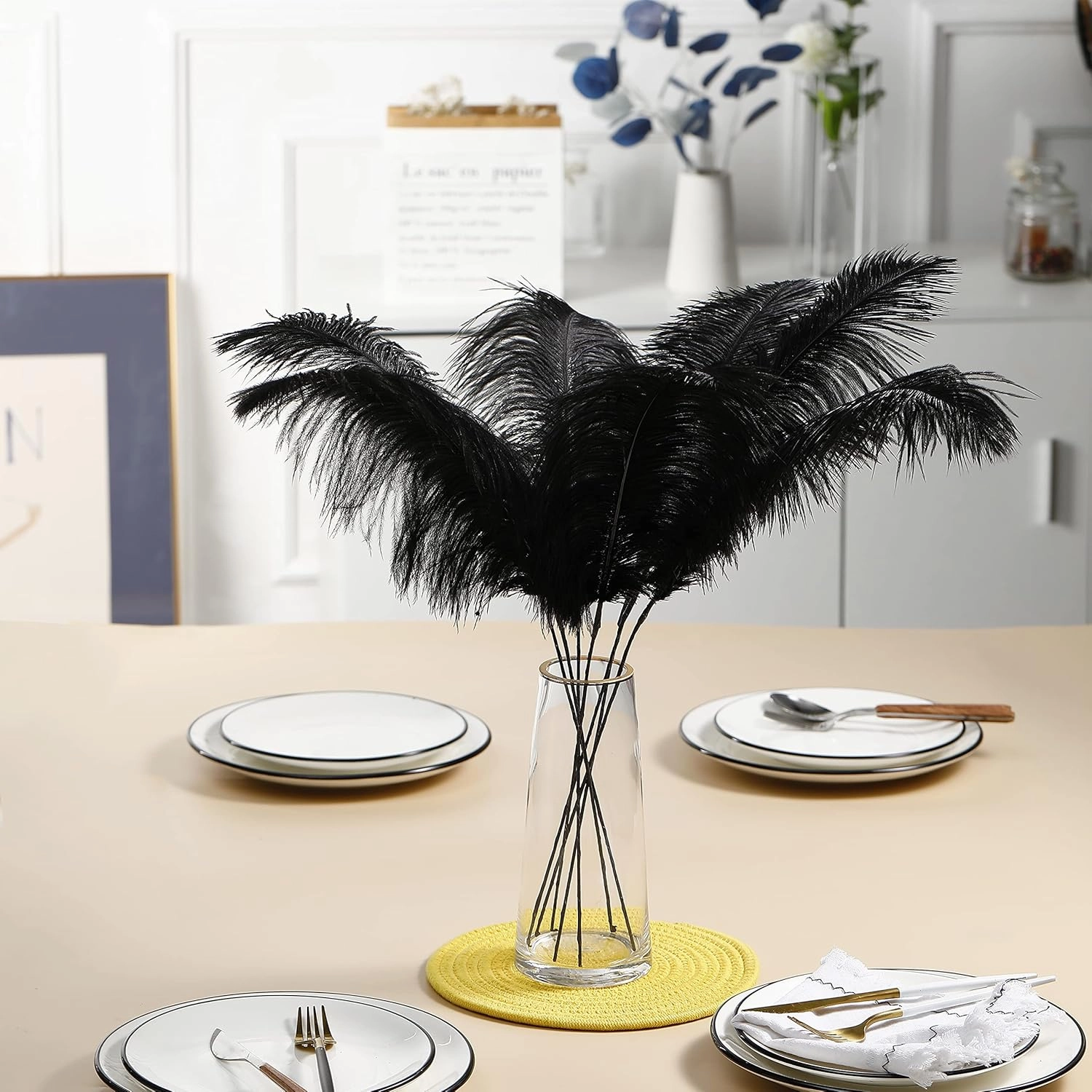 Ballinger Black Ostrich Feathers Bulk - Making Kit 10Pcs 28inch Large Ostrich Feathers for Floral Arrangement, Vase, Wedding Party Centerpieces and Halloween Home Decor