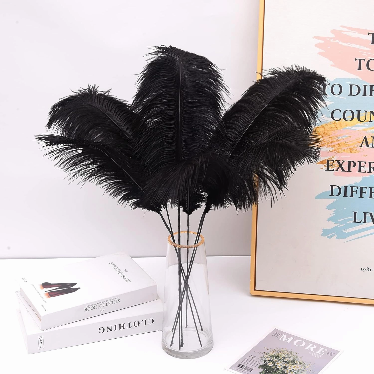 Ballinger Black Ostrich Feathers Bulk - Making Kit 10Pcs 28inch Large Ostrich Feathers for Floral Arrangement, Vase, Wedding Party Centerpieces and Halloween Home Decor