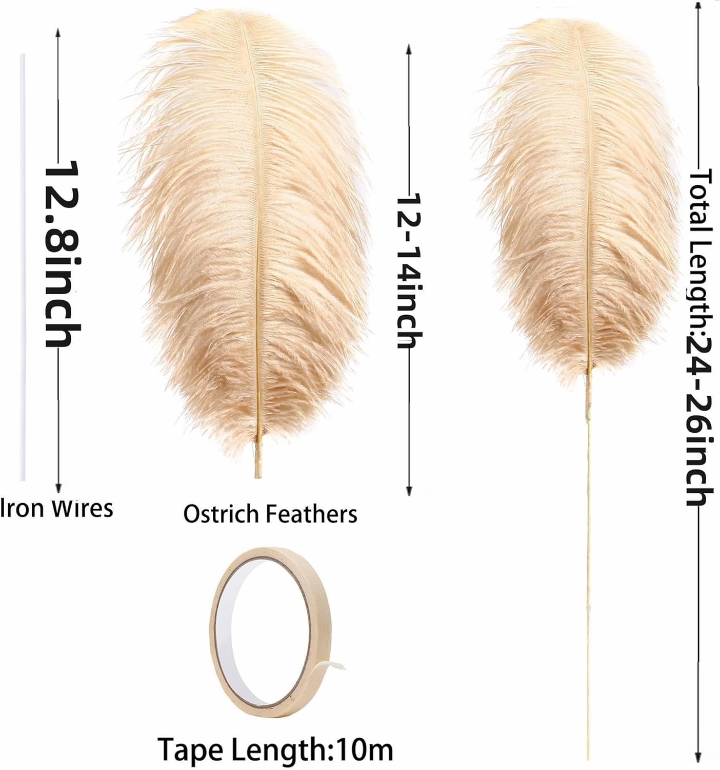 Ballinger Large Champagne Ostrich Feathers - 12pcs 24-26inch Feathers Making Kit Boho Feathers for Vase,Wedding Party Centerpieces and Home Decor