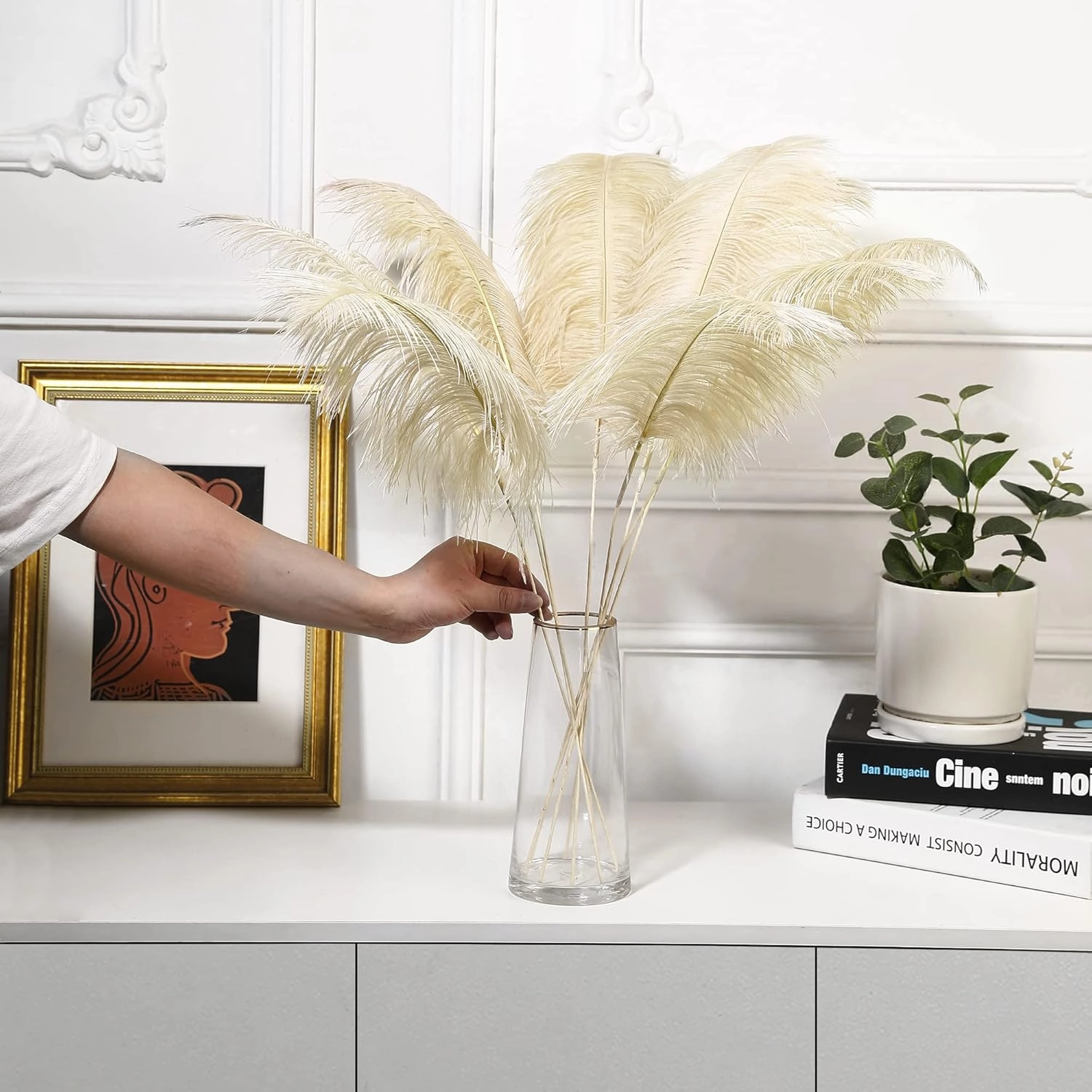Ballinger Large Champagne Ostrich Feathers - 12pcs 24-26inch Feathers Making Kit Boho Feathers for Vase,Wedding Party Centerpieces and Home Decor