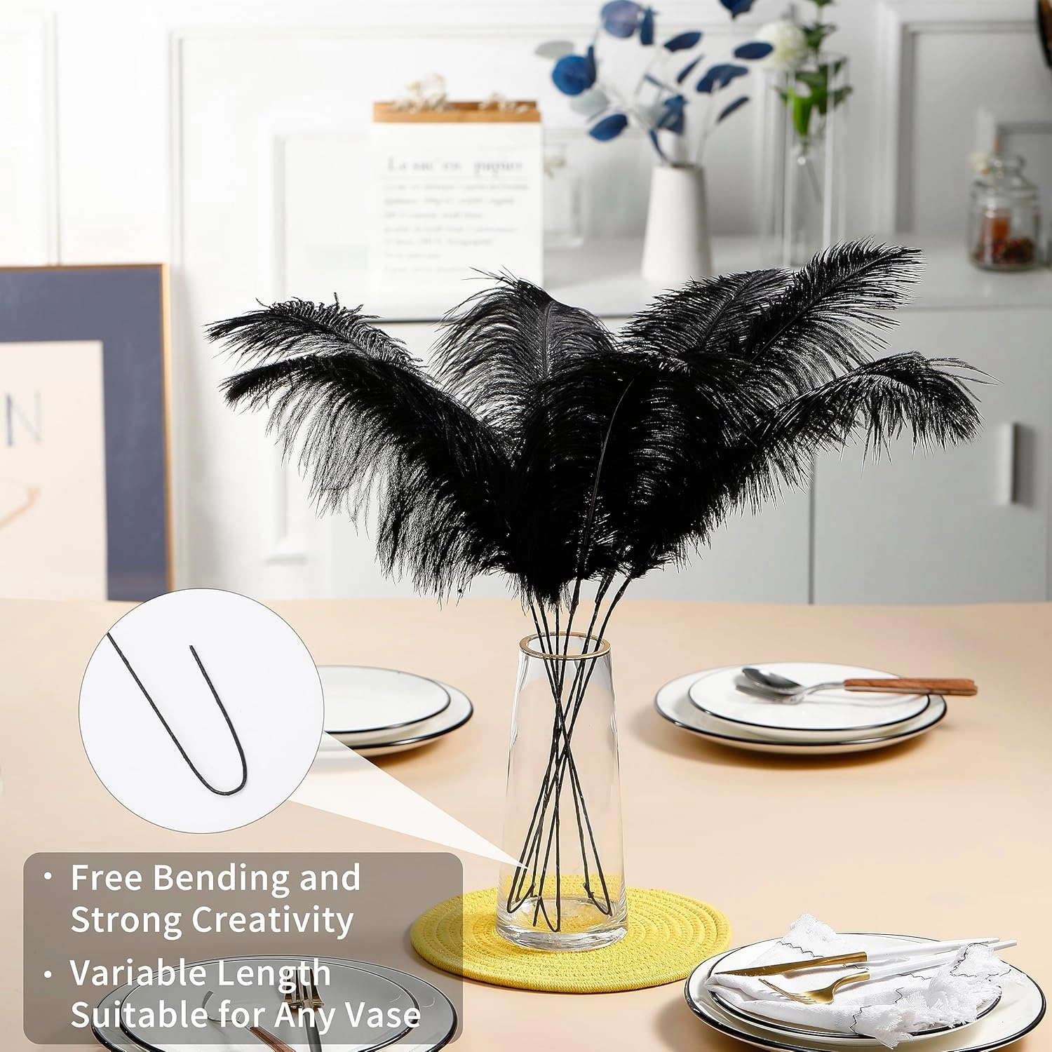 Ballinger Large Champagne Ostrich Feathers - 12pcs 24-26inch Feathers Making Kit Boho Feathers for Vase,Wedding Party Centerpieces and Home Decor