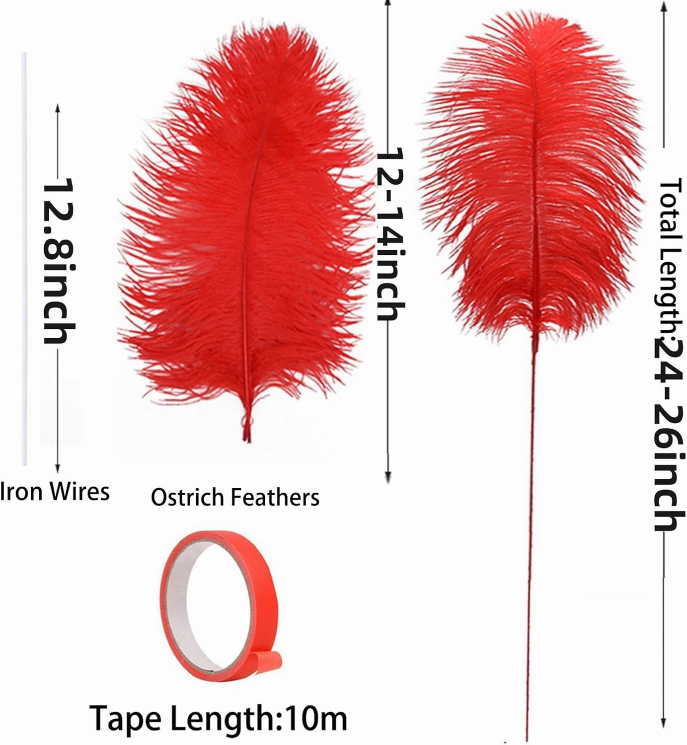Ballinger Red Ostrich Feathers for Centerpieces - 12pcs 24-26inch Feathers Making Kit Extra Large Ostrich Feathers for Vase,Wedding Party and Home Decor