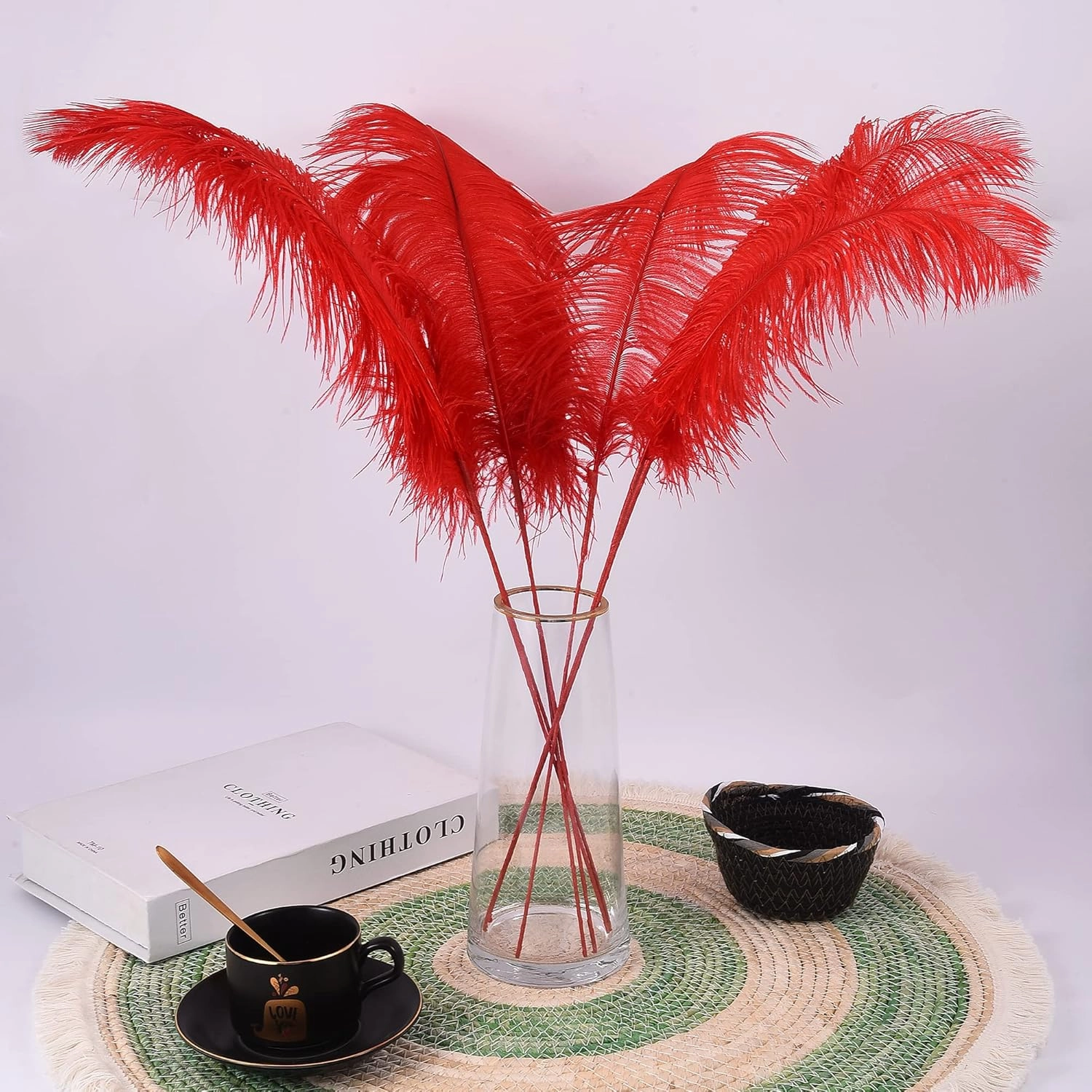 Ballinger Red Ostrich Feathers for Centerpieces - 12pcs 24-26inch Feathers Making Kit Extra Large Ostrich Feathers for Vase,Wedding Party and Home Decor
