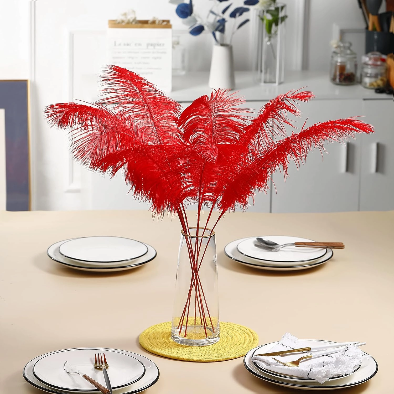 Ballinger Red Ostrich Feathers for Centerpieces - 12pcs 24-26inch Feathers Making Kit Extra Large Ostrich Feathers for Vase,Wedding Party and Home Decor