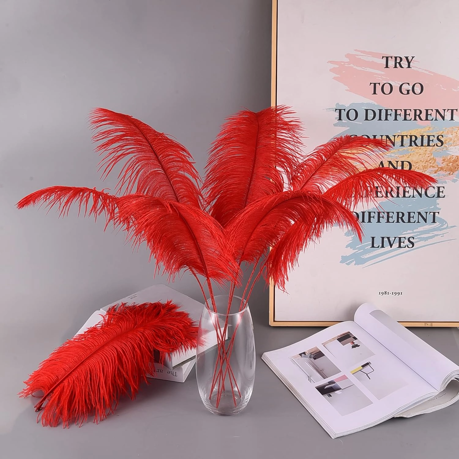 Ballinger Red Ostrich Feathers for Centerpieces - 12pcs 24-26inch Feathers Making Kit Extra Large Ostrich Feathers for Vase,Wedding Party and Home Decor