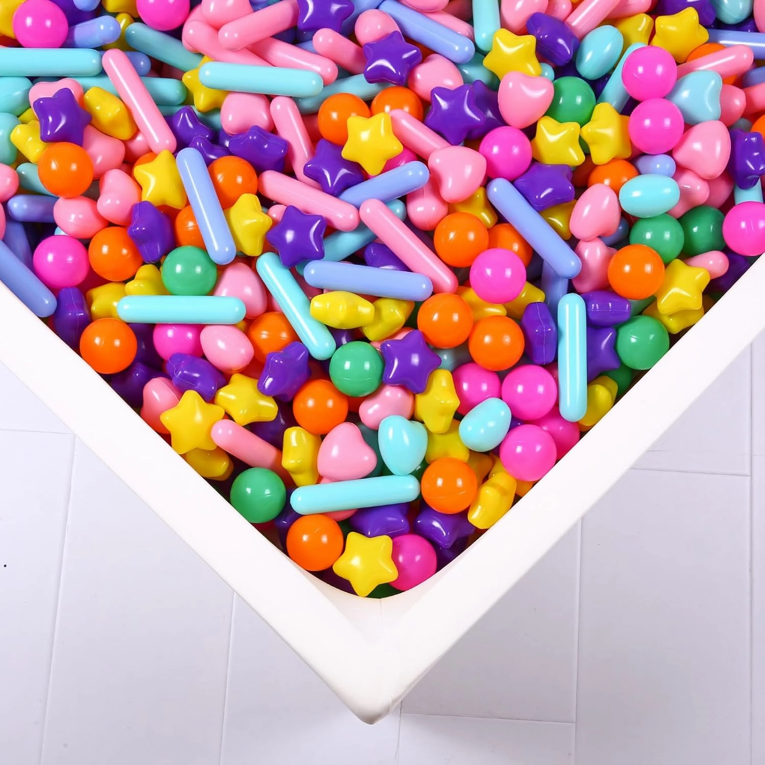 Balls for Ball Pit，200 Plastic Balls with Stars Hearts Strip Shapes Phthalate Free BPA Free for Playhouse, Baby Pool, Play Ball Fun Centers, for Babies, Kids, Toddlers 1-3,Rainbow 8 Colors