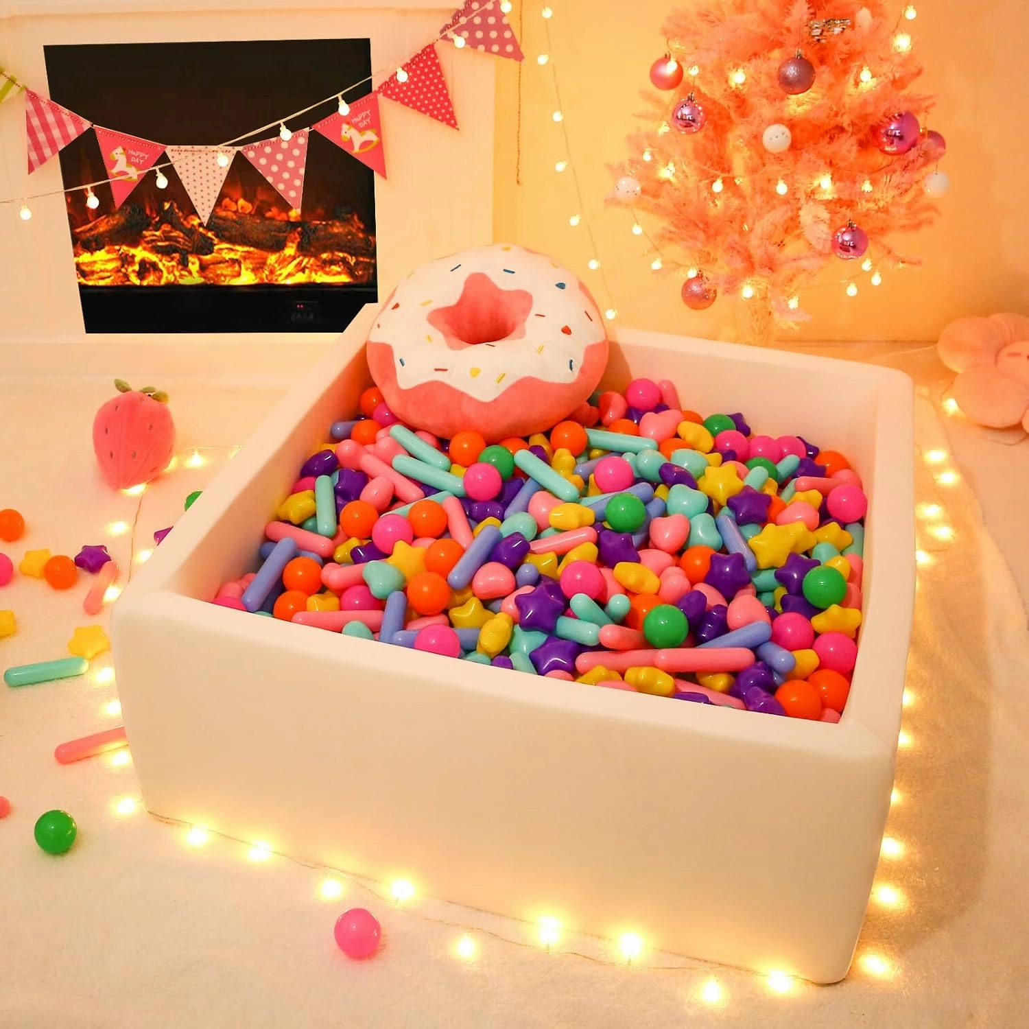 Balls for Ball Pit，200 Plastic Balls with Stars Hearts Strip Shapes Phthalate Free BPA Free for Playhouse, Baby Pool, Play Ball Fun Centers, for Babies, Kids, Toddlers 1-3,Rainbow 8 Colors