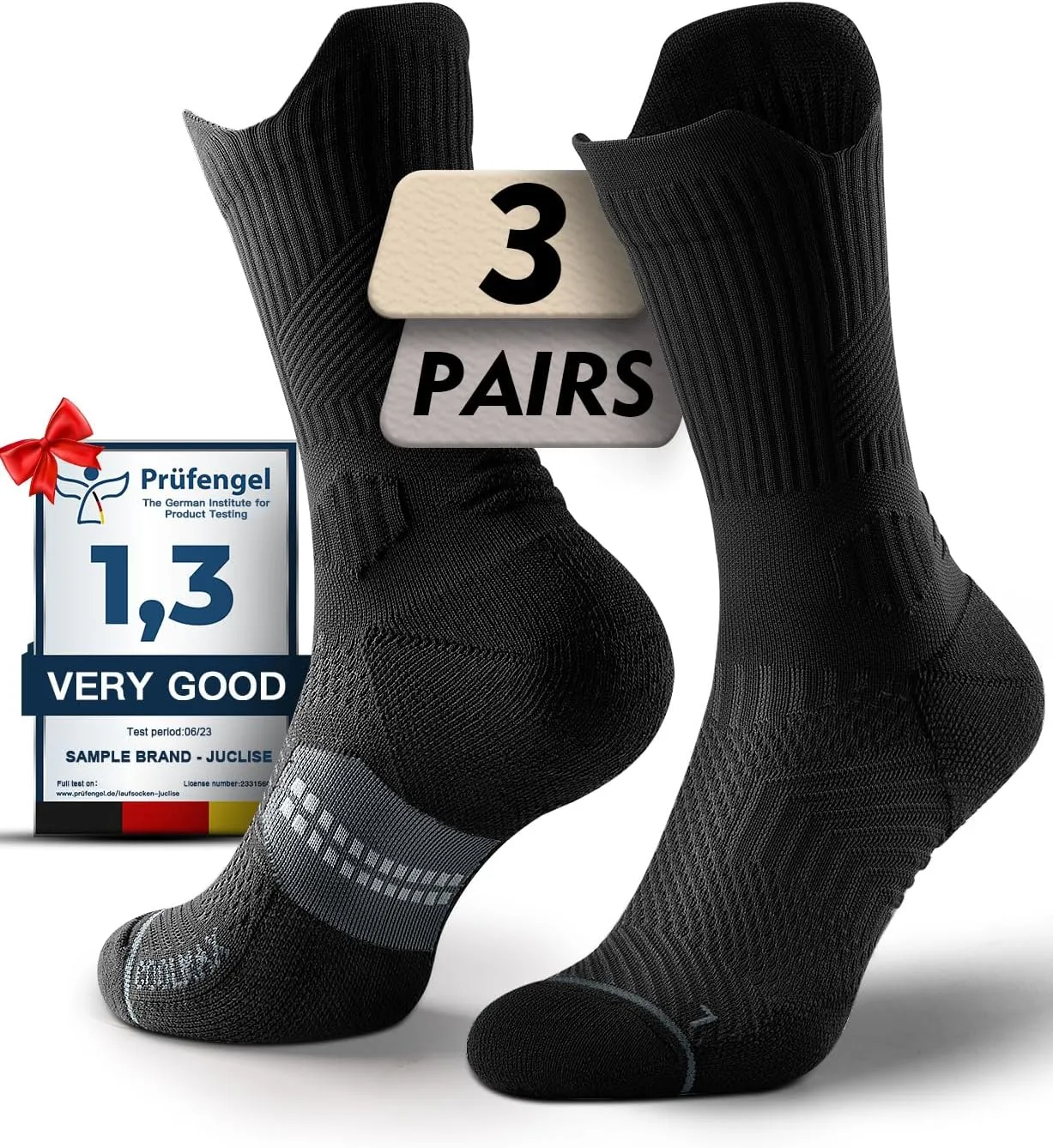 Bamboo Viscose Coolmax Crew Compression Running Socks Athletic Hiking Basketball Workout Moisture Wicking AntiBlister (US, Alpha, X-Large, Regular, Regular, Classic Black)