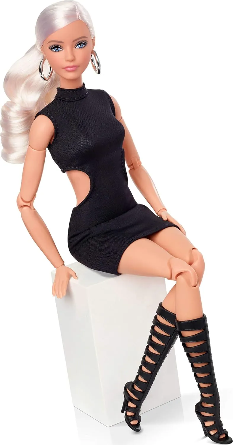 Barbie Basics Model 02 Collector Doll with Blonde Hair, Black Mini Dress & Gladiator Boots, Universal-fit Fashions, Posable Body & Swappable Doll Head