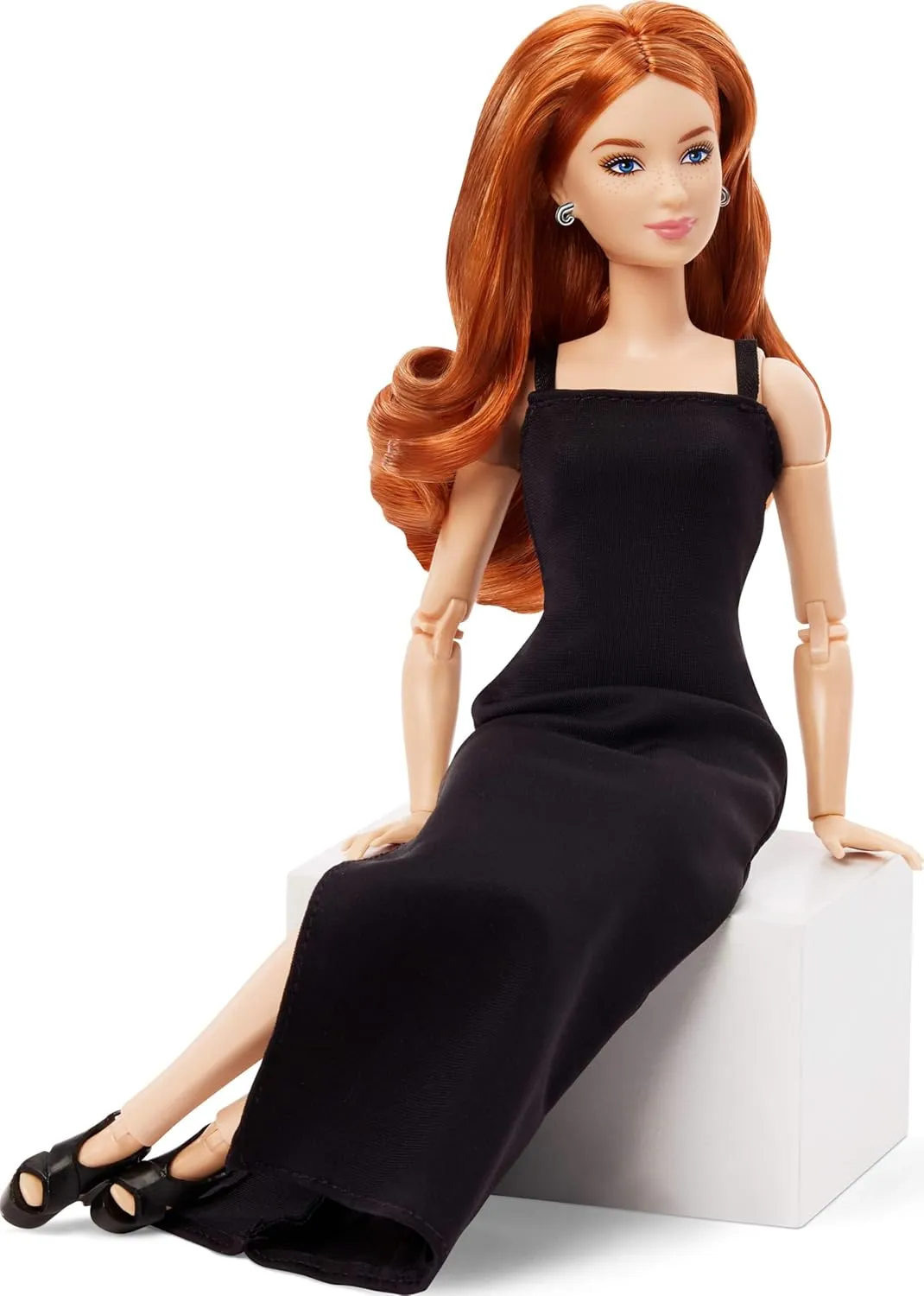 Barbie Basics Model 04 Collector Doll with Red Curly Hair, Black Mini Dress & Boots, Universal-fit Fashions, Posable Petite Body & Swappable Doll Head