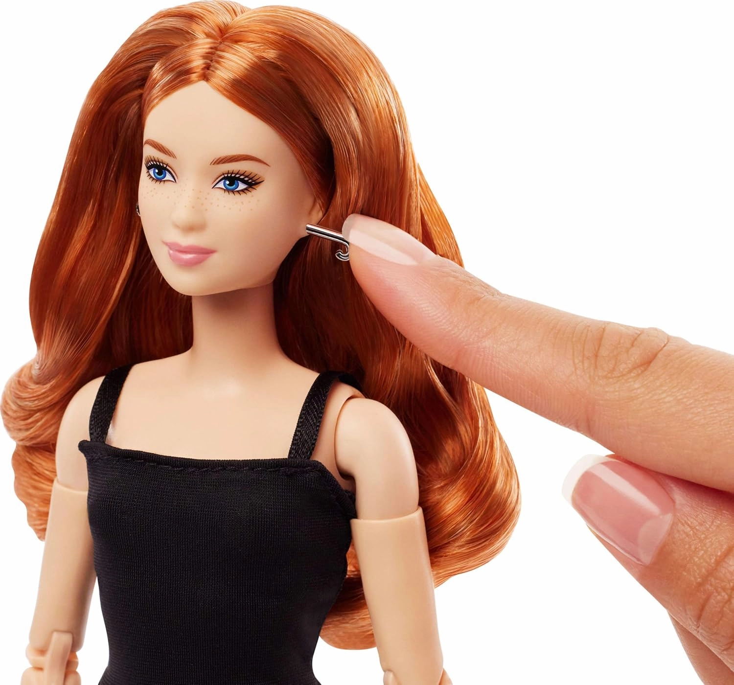 Barbie Basics Model 04 Collector Doll with Red Curly Hair, Black Mini Dress & Boots, Universal-fit Fashions, Posable Petite Body & Swappable Doll Head