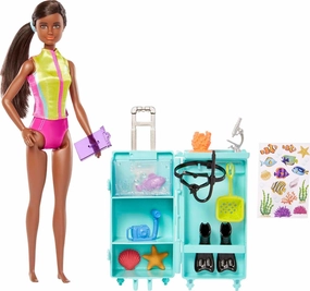 Barbie Careers Playset, Mobile Lab Set with Brunette Marine Biologist Fashion Doll & 10  Accessories, Case Opens for Storage & Travel
