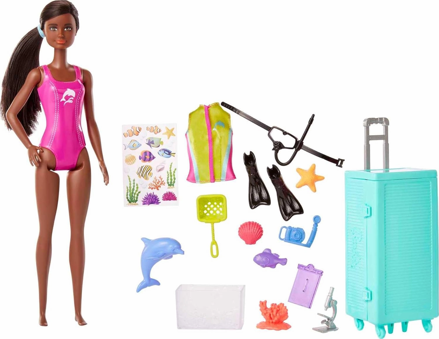 Barbie Careers Playset, Mobile Lab Set with Brunette Marine Biologist Fashion Doll & 10  Accessories, Case Opens for Storage & Travel