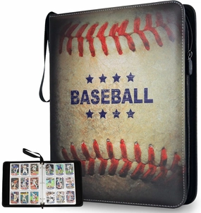 Baseball Card Binder 900 Pockets, 50 Pages, 3 Ring Trading Zipper Binder w/Strap, Large Storage, 9 Pocket Organizer Sleeves, Metal Release Tabs, Leather, Baseball Card Holder, Sports Collectors Gift