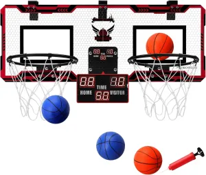 Basketball Hoop Indoor 2 Player - Double Shot Over The Door Basketball Hoop, Electronic Scoreboard and 4 Balls Gifts for Bedroom Office Men
