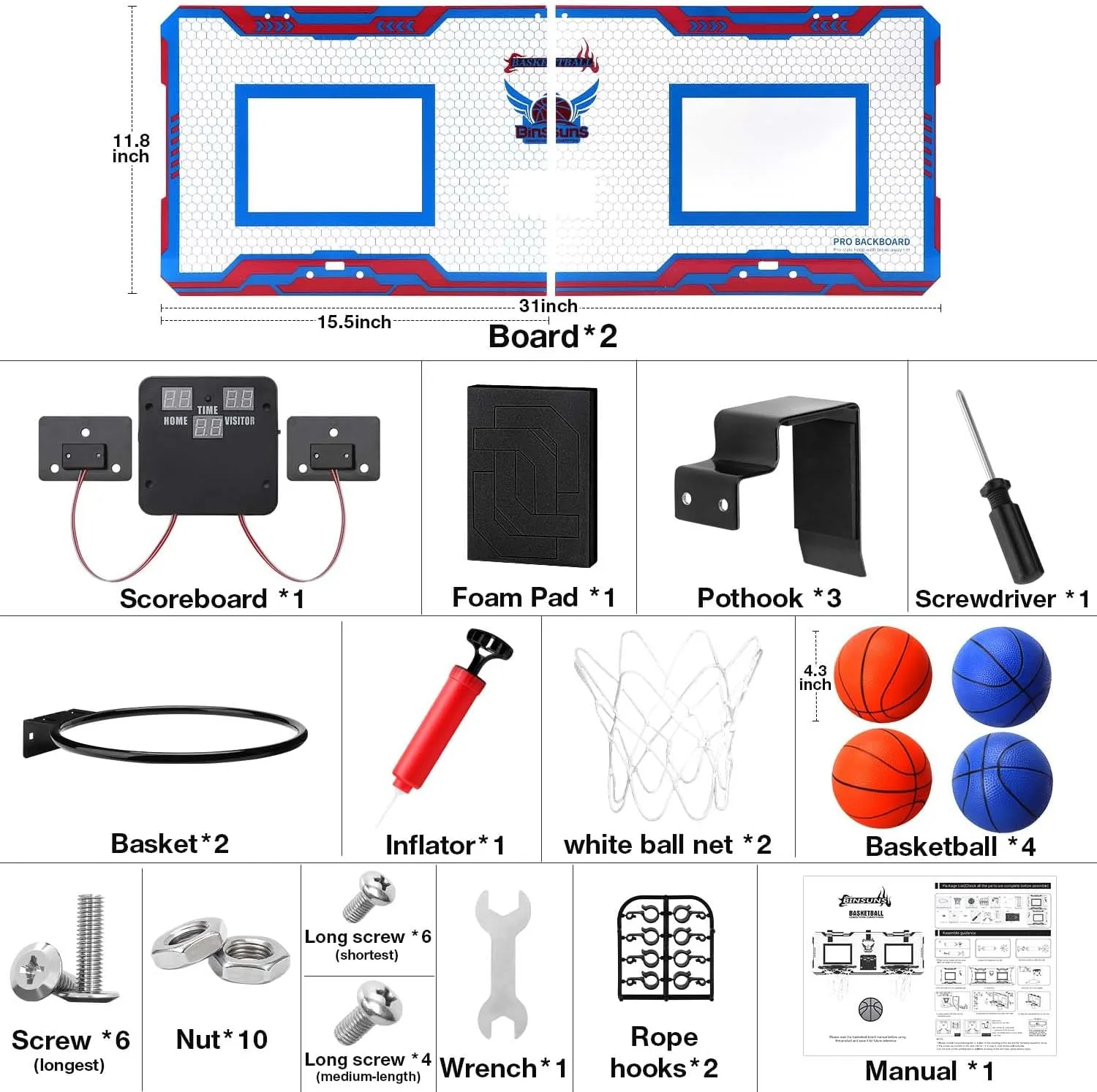 Basketball Hoop Indoor 2 Player - Double Shot Over The Door Basketball Hoop, Electronic Scoreboard and 4 Balls Gifts for Bedroom Office Men