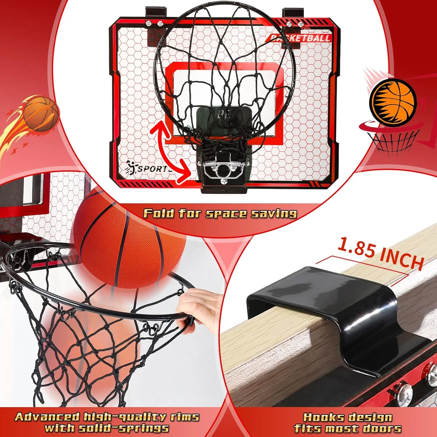 Basketball Hoop Indoor with LED Lights, Basketball Toys Gifts for 5 6 7 8 9 10  Year Old Boys Kids, Indoor Over The Door Mini Basketball Hoops with Electronic Scoreboard & 3 Balls