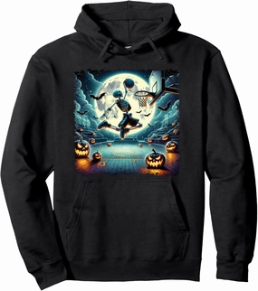 Basketball Dunk Halloween Skeleton Pumpkins Bats Full Moon Pullover Hoodie