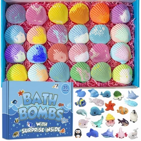 Bath Bombs for Kids with Surprise Marine Animals Inside, 20 Shell Kids Bath Bombs Gift Set, Handmade Bubble Bath Fizzes Bomb for Chrildren Birthday Christmas and Party Favor