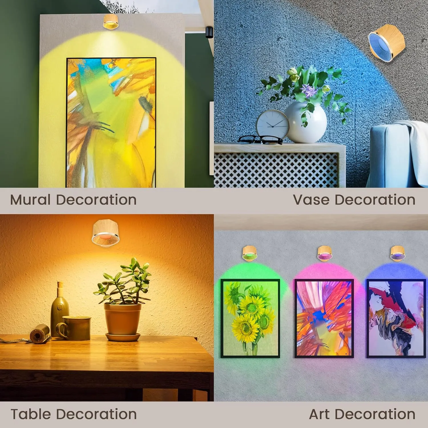 Battery Operated Wall Sconce, 2 Pack LED Rechargeable Wireless Wall Lights 3 White & 13 RGB Stepless Dimmable, 360°Rotate Magnetic Ball for Reading in Bed (Birch Wood)