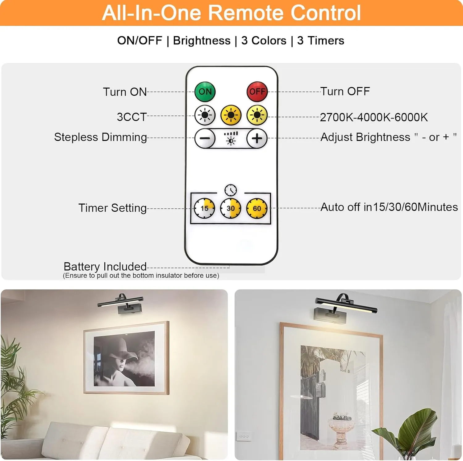 Battery Powered Picture Light with Remote and Timer,Full Metal Art Light with Swing Arm,12 Inch Dimmable,3CCT in One, Rechargeable Wall Lights for Display, Artwork, Canvas,Hallway
