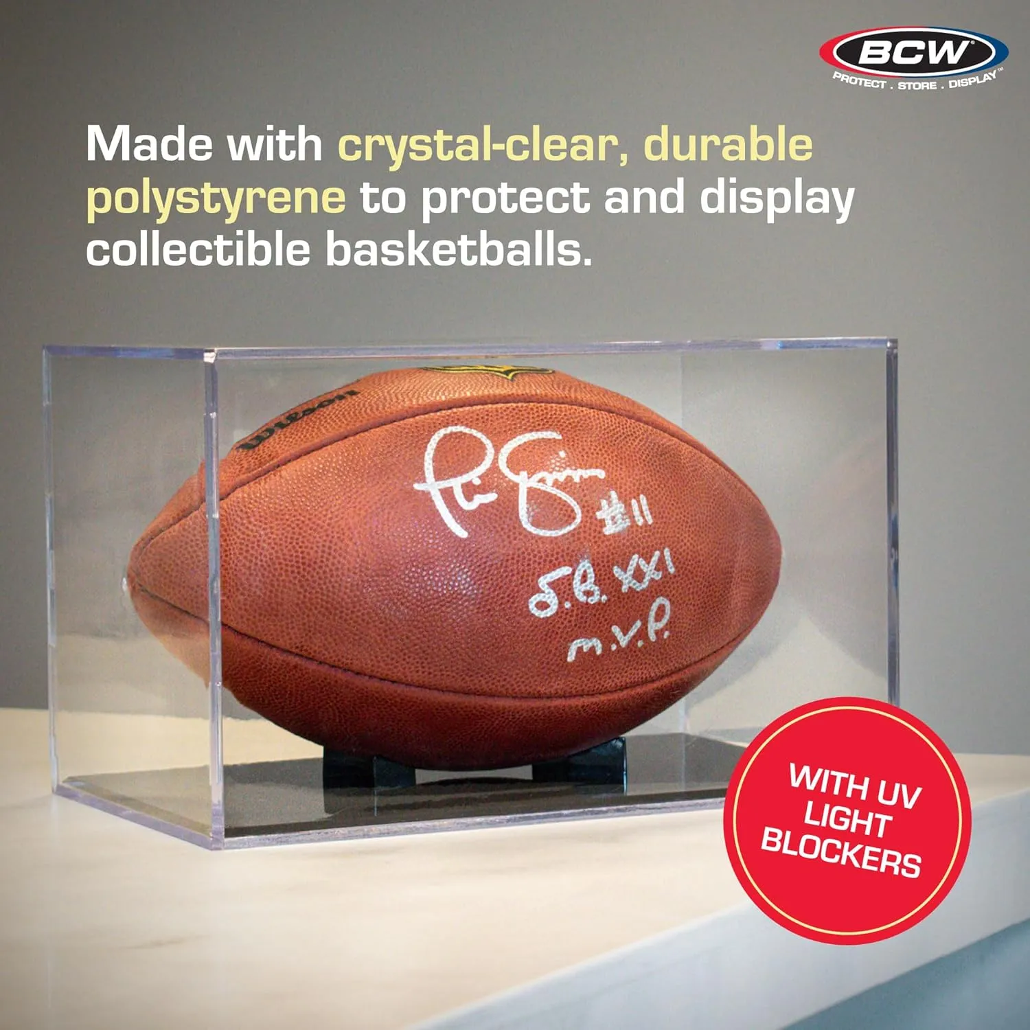 BCW Sports Showcases | Protective Memorabilia Holder with UV Resistance | Ideal for Sports Collectibles | Acrylic Display Cases for Autographed Balls and Mini Helmets (Football)
