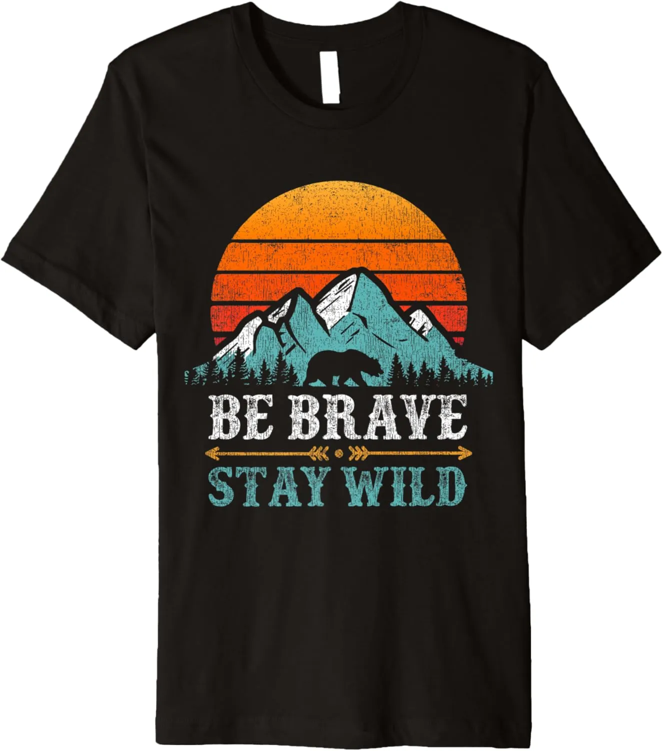 Be Brave Stay Wilderness Bear Mountains Vintage Retro Hiking Premium T-Shirt