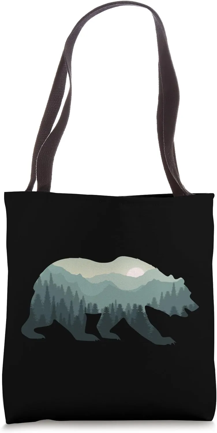 Bear Double Exposure Surreal Wildlife Fog Misty Forest Tote Bag