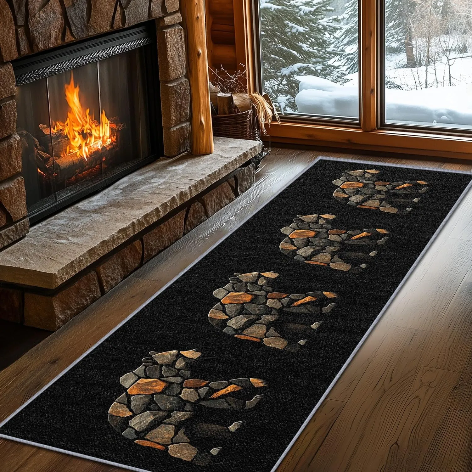 Bear Print Runner Rug, 2x6ft, Black, Bear Home Decor