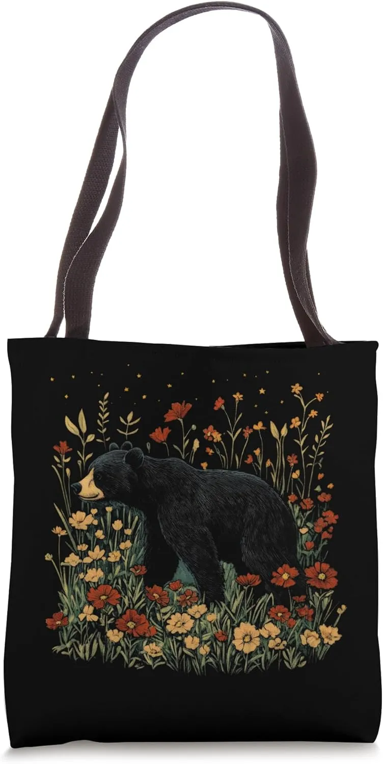 Bear Roaming Through Vibrant Wildflowers Tote Bag