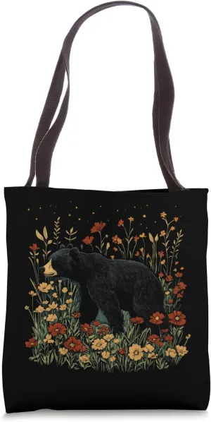 Bear Roaming Through Vibrant Wildflowers Tote Bag