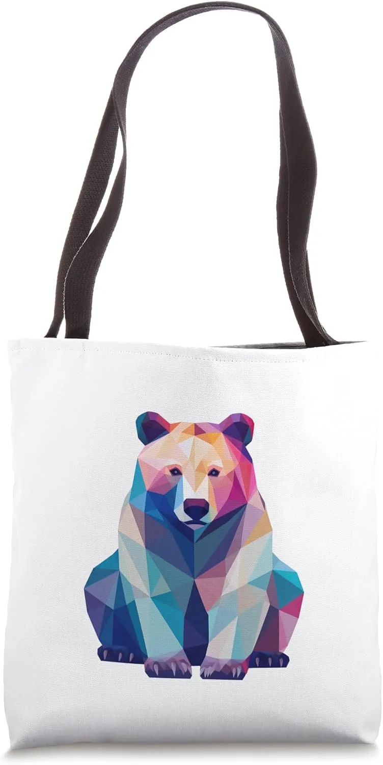 Bear sitting low polygon pastel colors low poly design Tote Bag